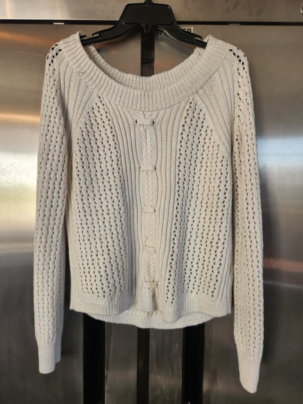 Maurices Womens Open Knit Button Front Cardigan Size L | Cream